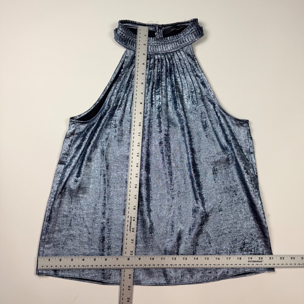 White House Black Market Halter Top Women 10 Silver‎ Excellent Metallic Pleated - Picture 10 of 10
